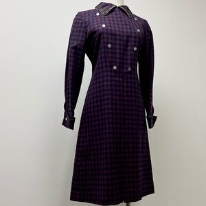 Checked midi dress with gold embroidered collar